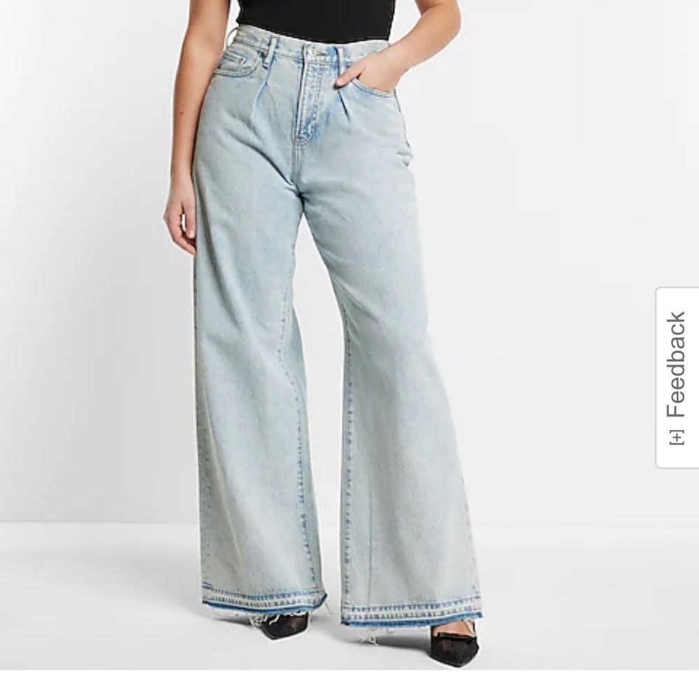 Super High Waisted Light Wash Pleated Baggy Wide Leg Jeans